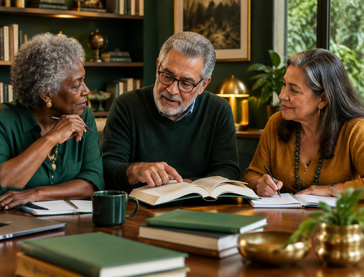 Pessoas com mais de 50 anos estudando juntas